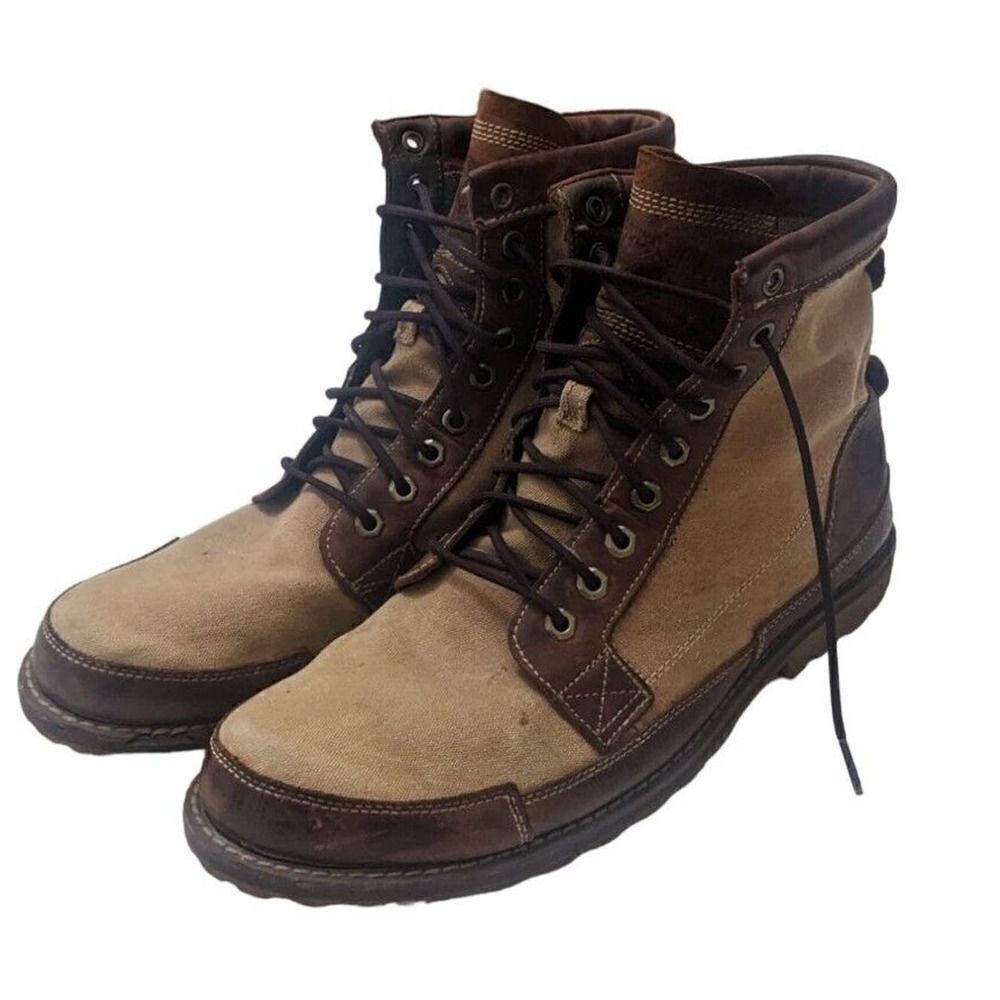 Timberland Earthkeeprs‎ Smart Comfort Leather Canvas Boots Size 13 Brown Beige